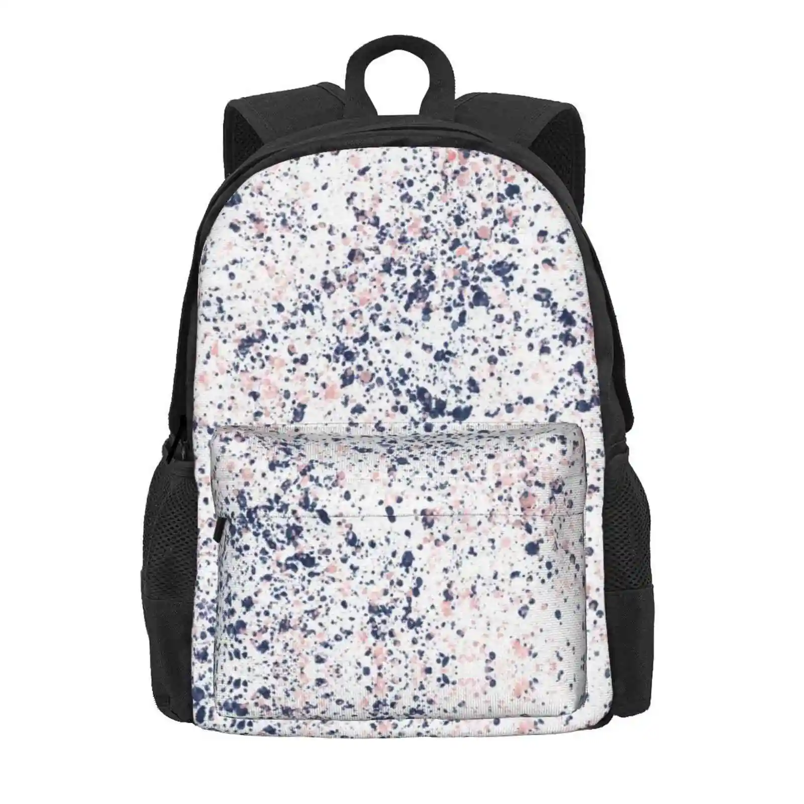 Navy Blue And Blush Pink Ink Spatter On White Hot Sale Schoolbag Backpack Fashion Bags Abstract Retro Spatter Blue Navy Pink