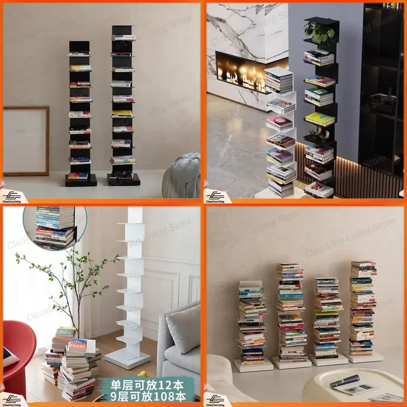 Invisible Floor Bookshelf Wrought Iron 3D Shelf for Home Store Household Standing Book Rack Modern Minimalist Display Storage