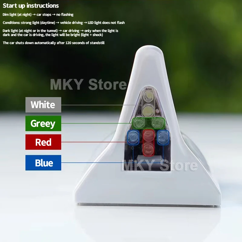 Universal LED Light Car Shark Fin Antenna with Solar Energy Auto Radio Signal Aerials Roof Antennas Driving Safety Warning Light