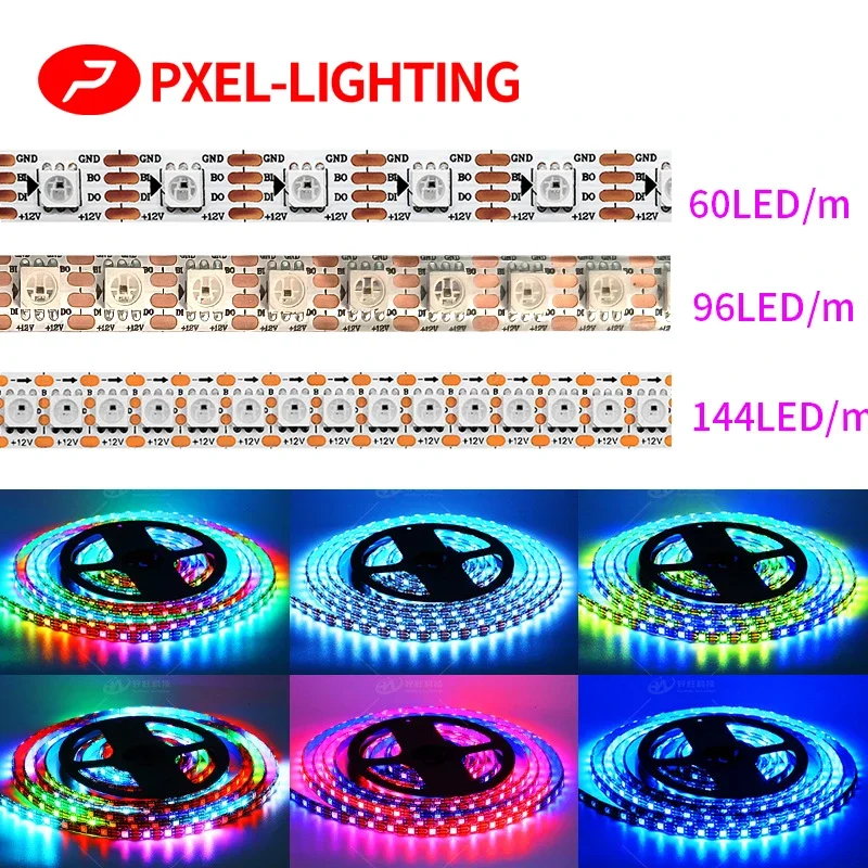 

DC12V WS2815 (WS2812B WS2813 обновленная) RGB фотообои с пиксельной полосой, индивидуально Адресуемая фотография, двойной сигнал 60/74/96/144 светодиодов