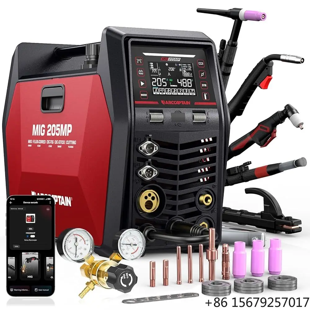 ARCCAPTAIN European Standard 6 in 1 Semi-automatic MIG Welder 230V 205A Dual Voltage APP Control Aluminum Welding Machine