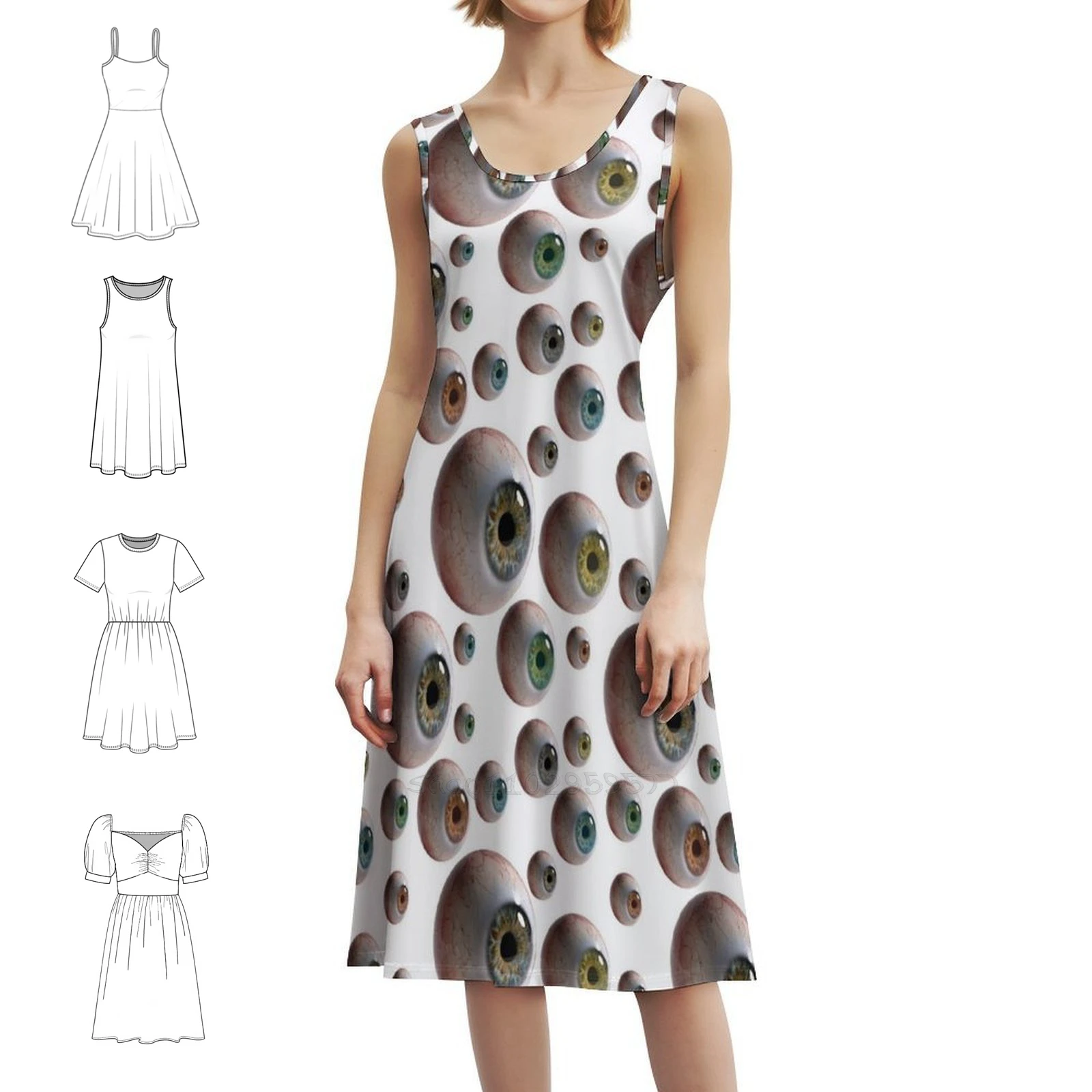 

Повседневное платье в корейском стиле с глазными яблоками для женщин, простые повседневные офисные женские платья, глаза, глазное яблоко, глазные яблоки, женские очки