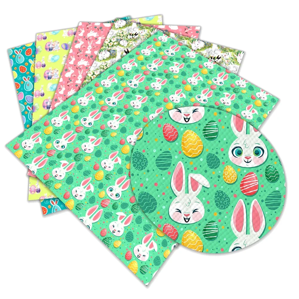 22*30CM Easter Theme Wholesale Customization Synthetic Faux Leather Sheet A4 Cross Printed for Handmade Bags Material