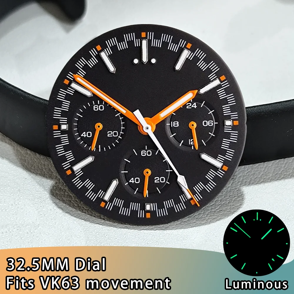 

VK63 Dial 32.5MM Watch Dial Green Luminous Dial For VK63 Movement Accessories Watch Parts VK63 32.5MM Watch Dial