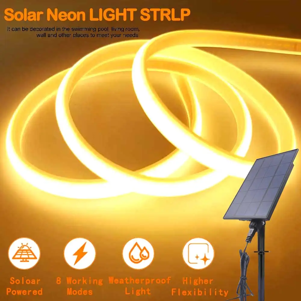 24V COB Solar Neon Light Strip Elastyczne światła Taśma samoprzylepna LED Diode Rope IP67 Ściemnialne podświetlenie Zimny Naturalny Ciepły Biały