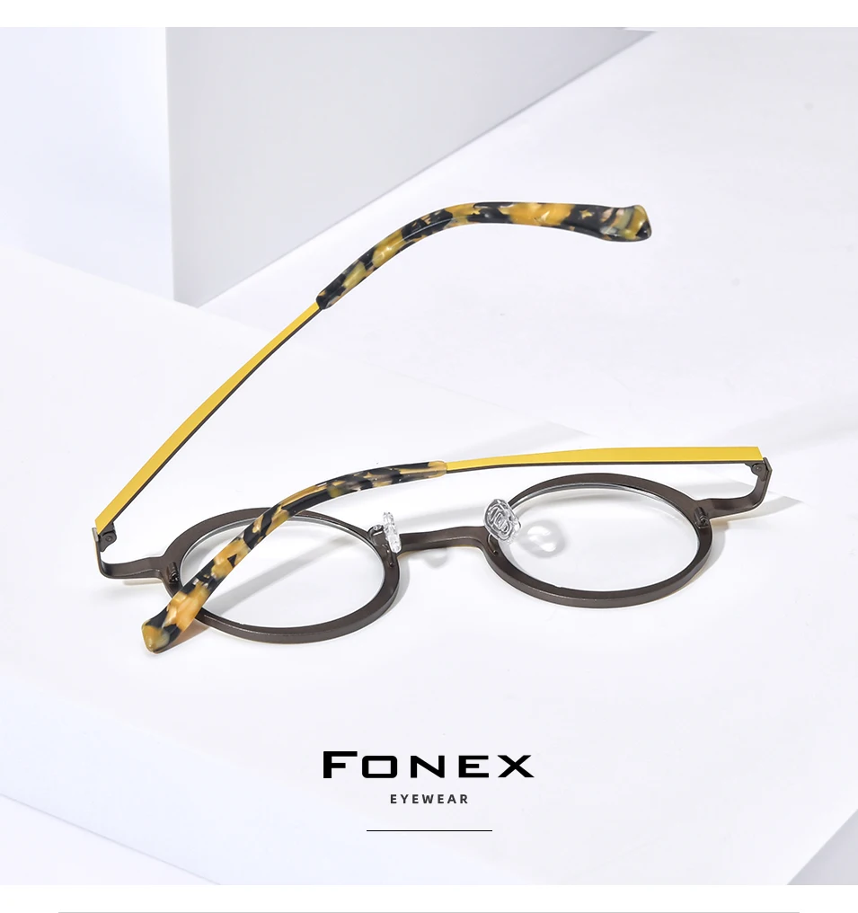 FONEX Titan Brillengestell Damen 2025, neue Mode, Markendesign, Retro, Vintage, runde Brillen, Herren, ultraleichte Brillen 85774 – Detail 3