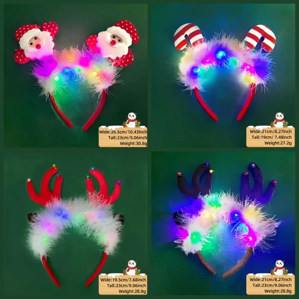 LED LED عيد الميلاد عقال قرون ملونة LED ضوء عيد الميلاد عقال غطاء الرأس متوهجة شجرة عيد الميلاد ندفة الثلج رباط شعر