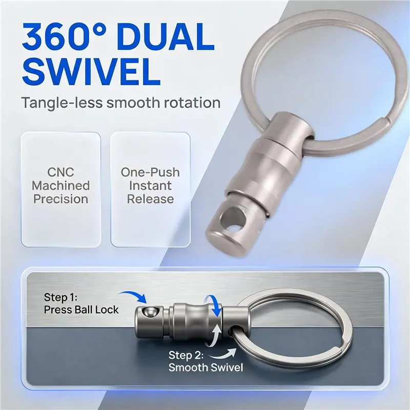 [NEW!A25P】 Quick Release Keychain Carabiner Detachable Double Swivel Snap Hook For Car Keys, USB Drives, Tools