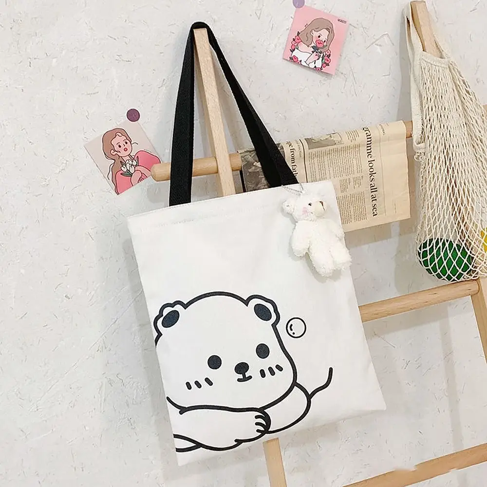 Conveniente urso impresso balde bolsas, grande capacidade saco de compras, lona pendulares saco, estilo coreano