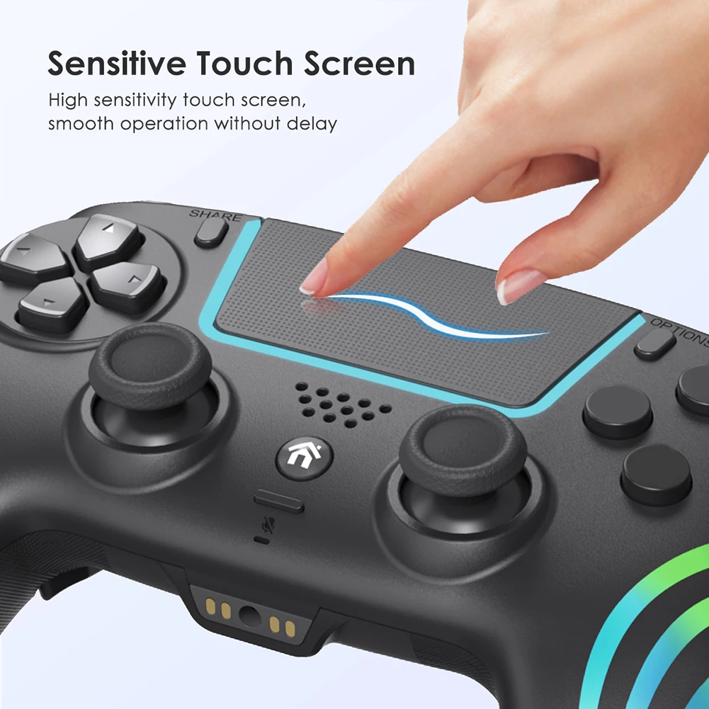 Dupla Vibração Gamepad Sem Fio, Controlador Bluetooth, Consola De Jogos, Joystick, Punho Luminoso, PS4