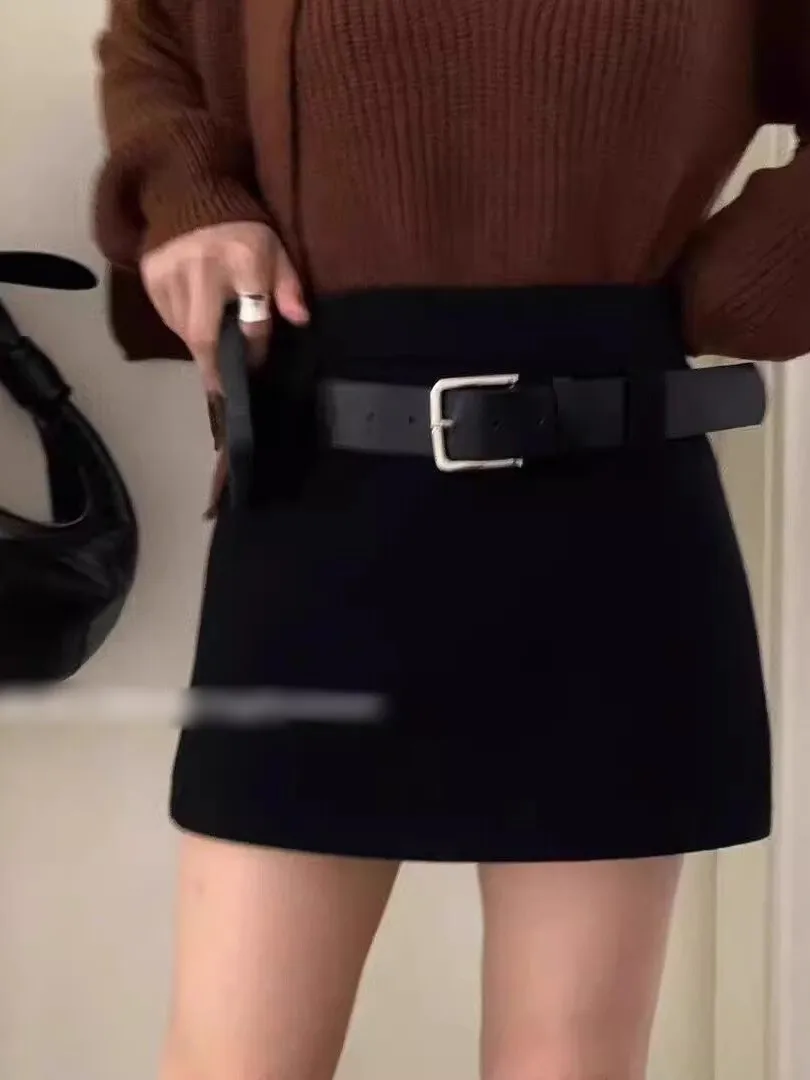High Waist A-Line  Skirt for Women in Woolen Fabric Slimming Design City Commute Casual Wear Folded  Zipper Style