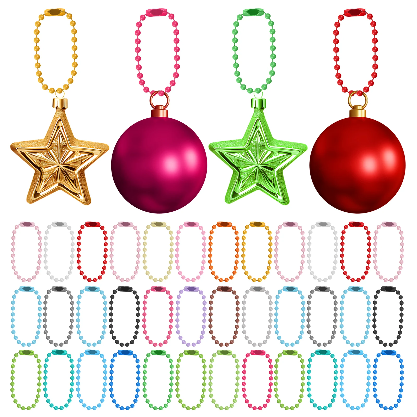 

100 Pcs Colorful Beaded Chain Key Chains Clasp Christmas Decor Keychain Dog Tags for Jewelry Making Tree