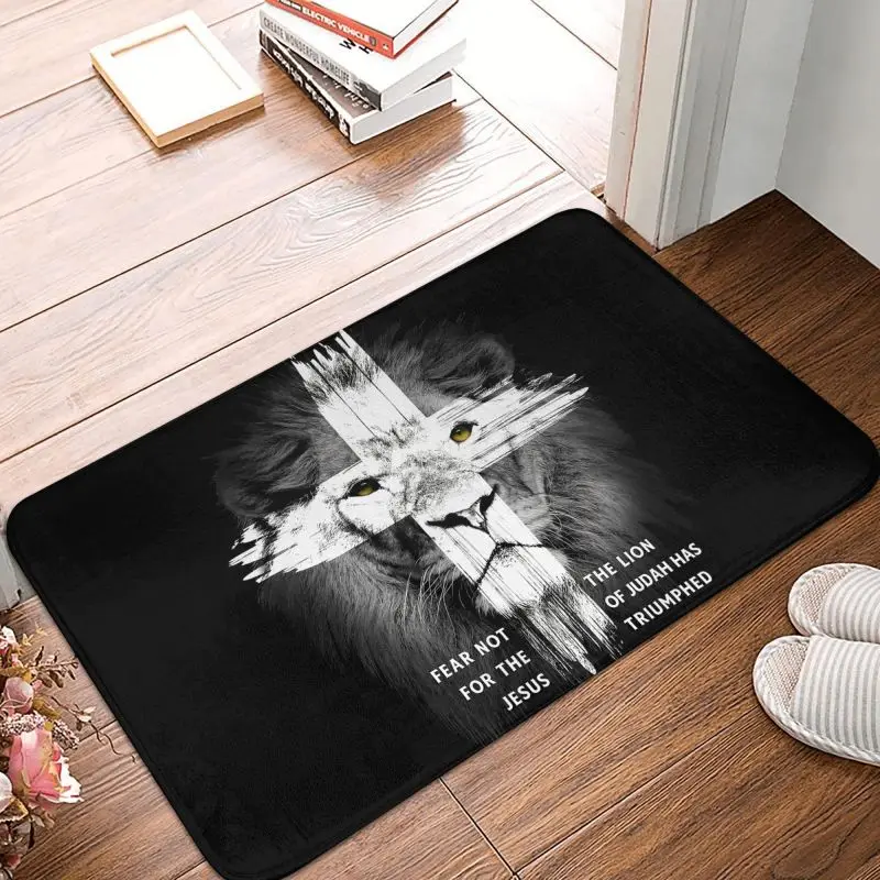 Lion Cross Jesus Christian Lord Front Door Floor Entrance Mats Outdoor Judah Christian Faith Kitchen Bath Doormat Carpet Rug