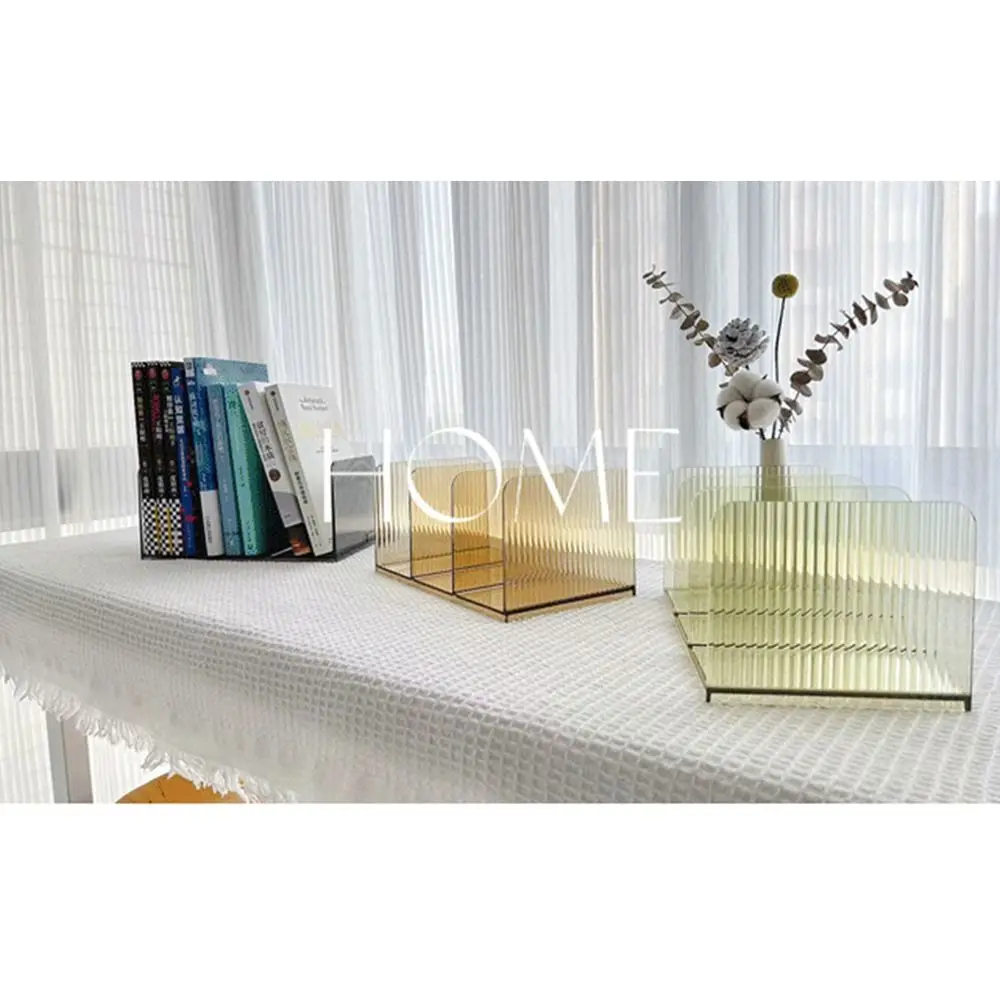 Durable Three-Compartment Transparent Bookends Reusable Non-Slip Documents Stand Space Saving Stackable Book Storage Rack School