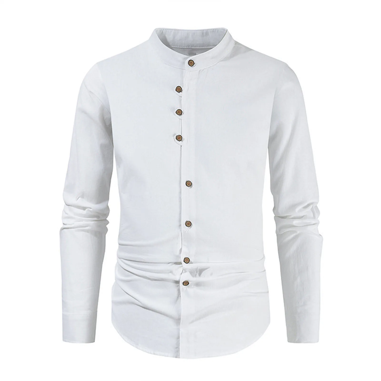 

Men's Linen Shirt Thin Long Sleeved Casual Loose Cotton Linen Shirt Top White Men's Clothing