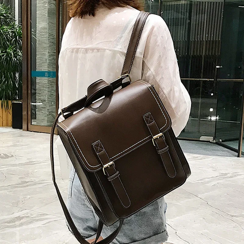 Vintage Backpack Female Pu Leather Bag Women\'s Backpack Fashion School Bag for Girls High Quality Leisure Shoulder Bag Sac A Dos