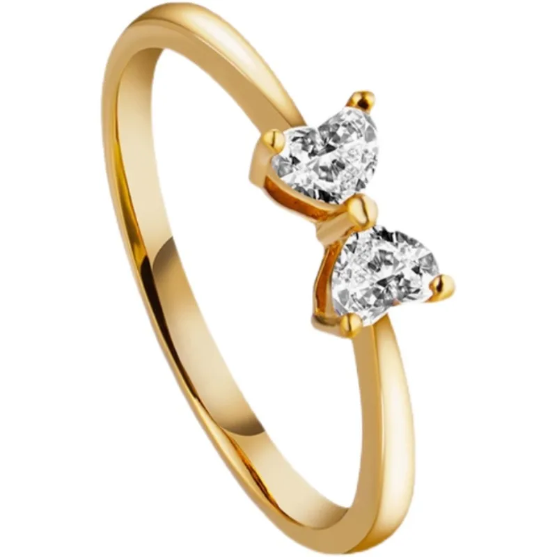 1 Pc Women Cute Bowknot Heart Shaped Ring Crystal Zircon Gold Color Finger Ring Bow Wedding Ring for Girl Fashion Jewelry