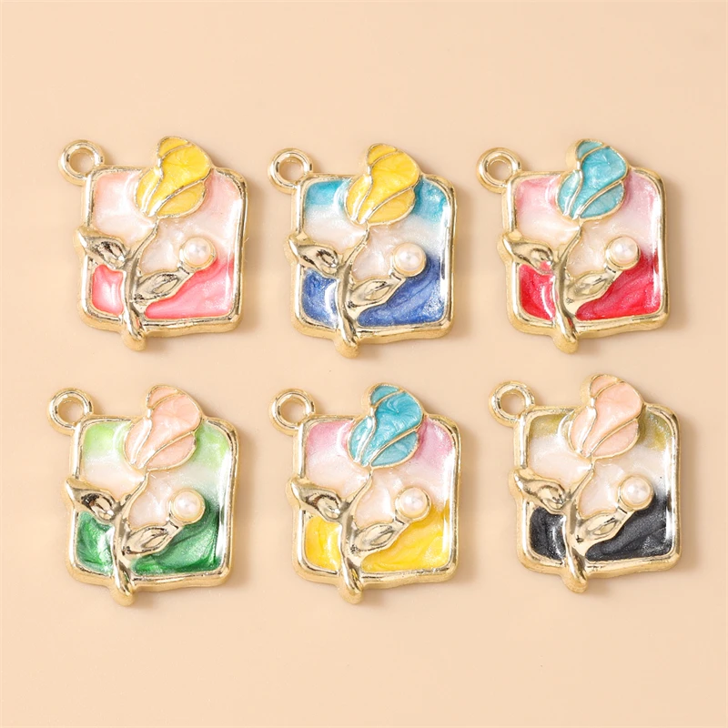 10 Stück niedliche, bunte Emaille-Blumen-Anhänger für Ohrringe, Halsketten, Armbänder, DIY-Bastelarbeiten, Schmuckherstellung, Zubehör – Detail 5