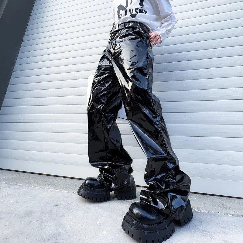 

High Street Liquid Metal iny Leather Pants for Men And Women Stage Performance Clothes Nightclub DJ Clubbing Outfits
