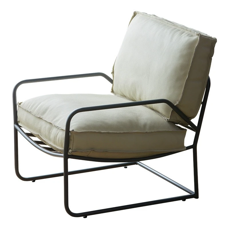 Minimalist first-layer cowhide wrought iron sofa chair Fabric double-sided casual single sofa chair