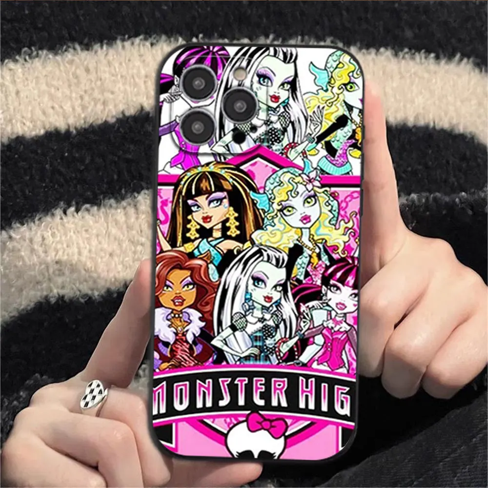 M-Monsters-H-High Anime Phone Case for iPhone 12 11 13 14 15 16 Max Pro Plus Black Soft Silicone shell