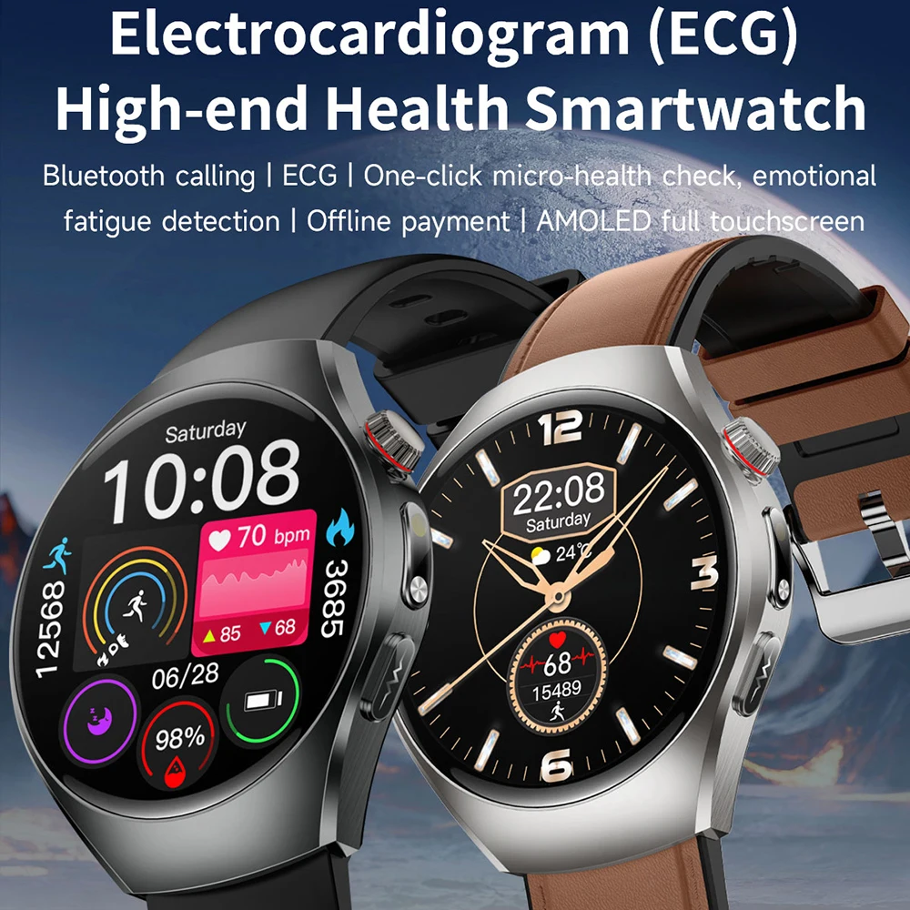 PPG+ECG Smart Watch Men Micro-health Check Heart Rate Blood Pressure Sleep Monitor Smartwatch AMOLED Bluetooth Call Watches