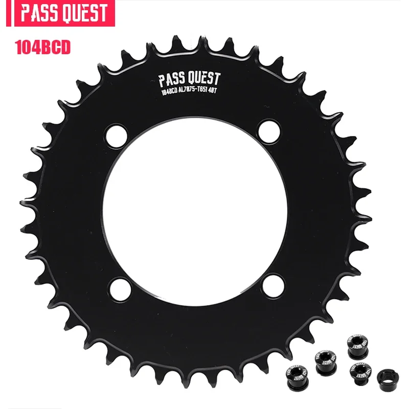 PASS QUEST 104BCD  Round AERO Colorful  Mountain Bike Road Bike Narrow Wide Chainring 32-48T Chainwheel  Silver Black