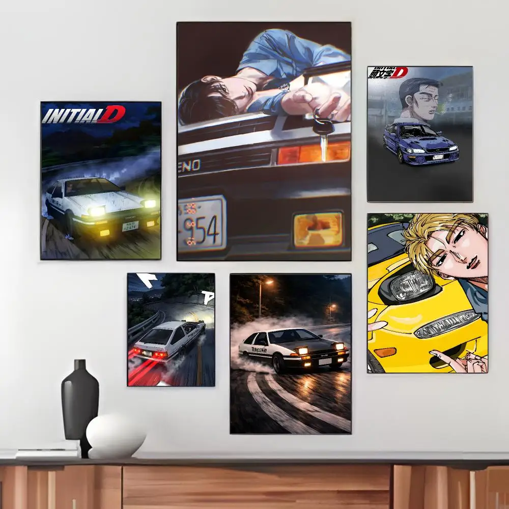 90s Racing Anime Initial-D Poster Pegatina artistica HD autoadhesiva impermeable para salon dormitorio