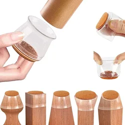 8/4PCS Transparent Silicone Chair Leg Floor Protector with Wrapped Felt Bar Stool Chair Leg Furniture Leg Feet Protection Cover