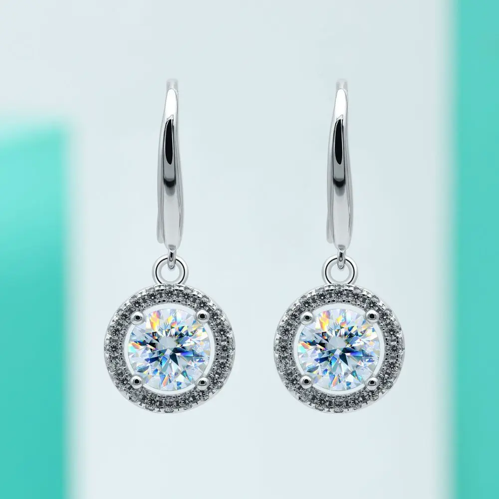 

BIJOX STORY 2ct Moissanite Diamond Earrings for Women S925 Sterling Silver Round Micro Inlaid Ear Hooks Simple Fashion 4-Prong