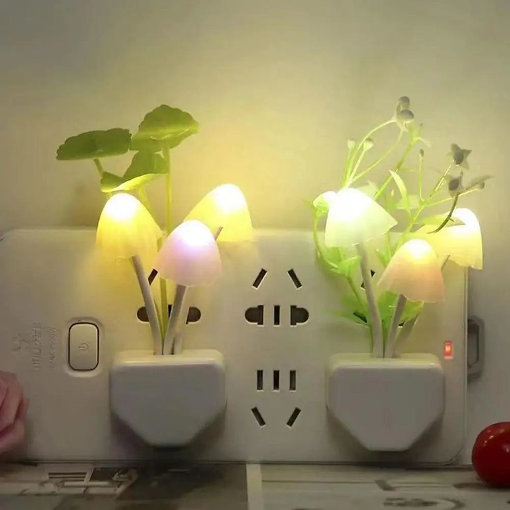 LED Mushroom Night Light Plug in Light Sensor Color Changing Wall Lamp Lotus Leaf Decor for Kids Bedroom Nursery