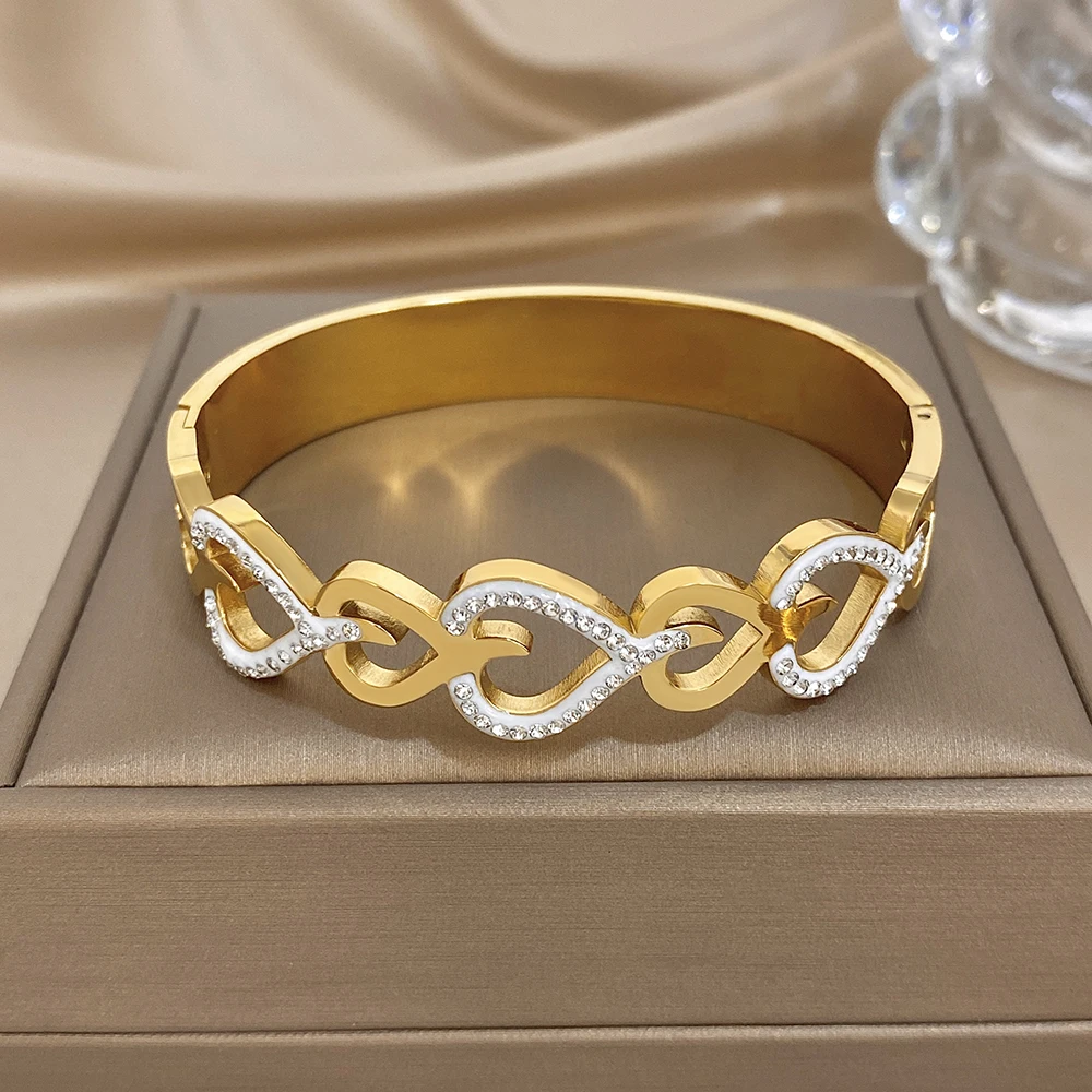 

DODOHAO Fashion Heart Hollow Stainless Steel Bangle for Women Exquisite Waterproof Cuff Bracelet Valentine's Day Jewelry Gift
