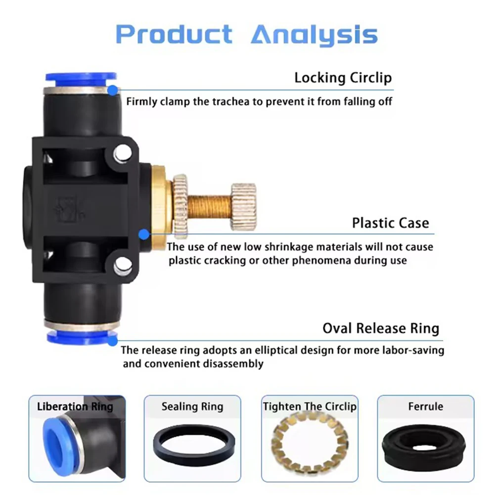 SA4/6/8/10 منظم تدفق الهواء الهوائي 4-12 مللي متر أنبوب خرطوم Od تدفقات الغاز ضبط صمامات التحكم في سرعة الهواء المناسب للرشاشات