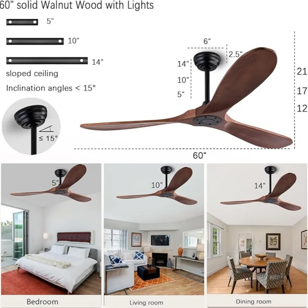 Large Wood Ceiling Fan With Remote Control DC Motor Reverse Wood Blades Fans Lighting High Quanlity Design Wooden Fans Light