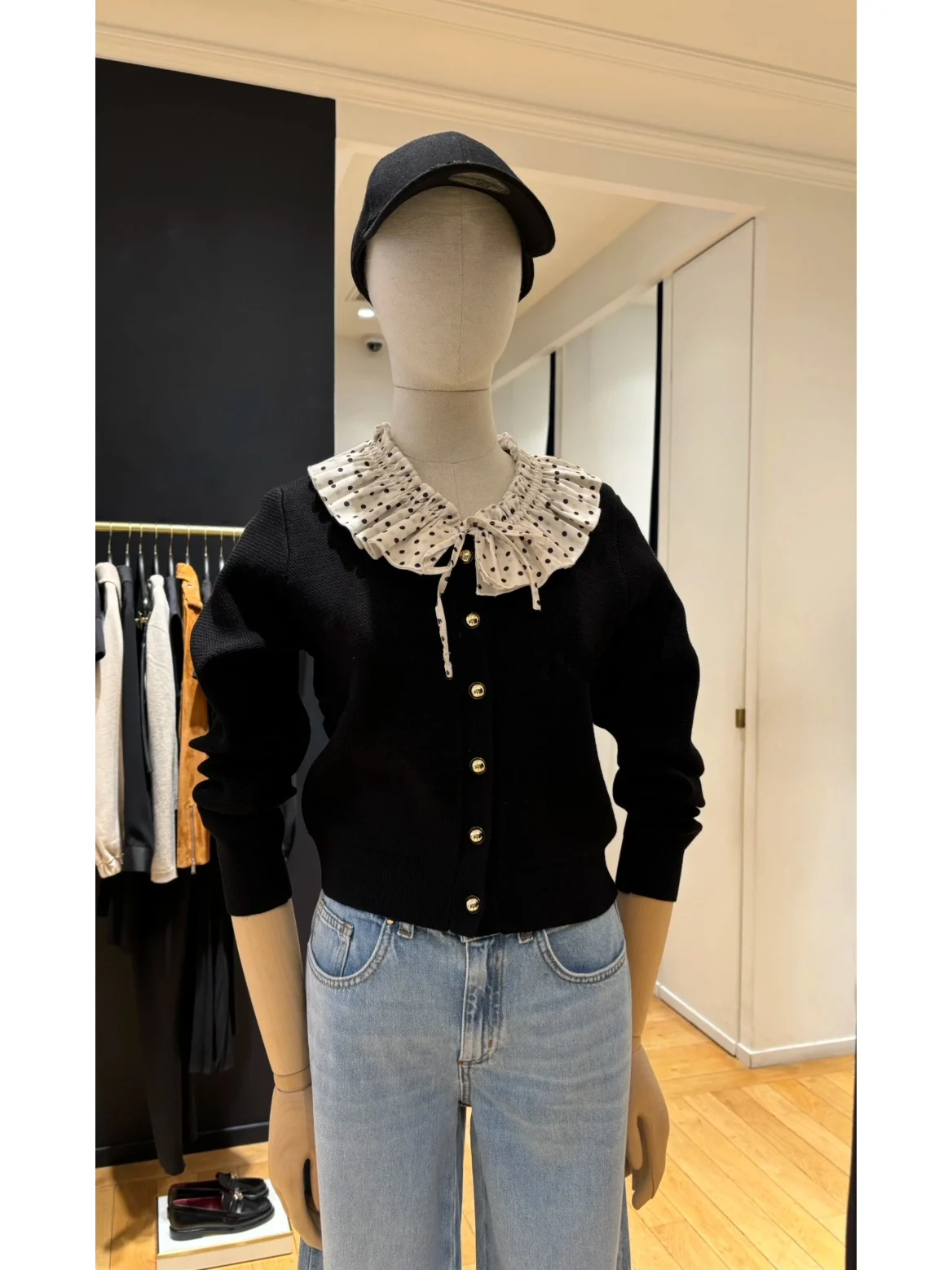 

Deep Blue Long Sve Knitted Sweater with Detachable Polka Dot Ruffle Collar Women's Autumn Winter Faion Heidd CP2025