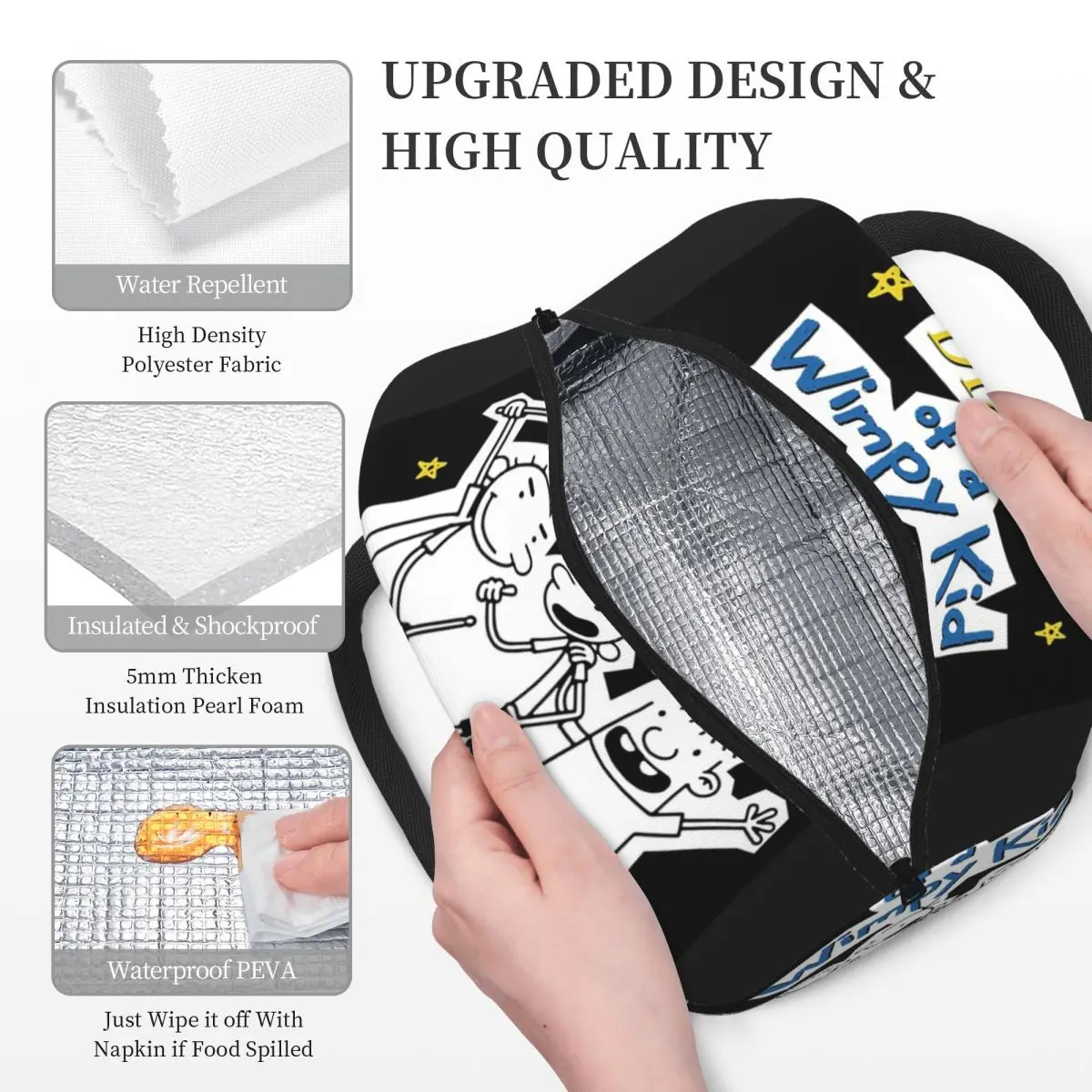 Diary Of A Wimpy Kid Wimpy Kid Group Lunch Bags Insulated Bento Box Lunch Tote Picnic Bags Cooler Bag for Woman Children Travel
