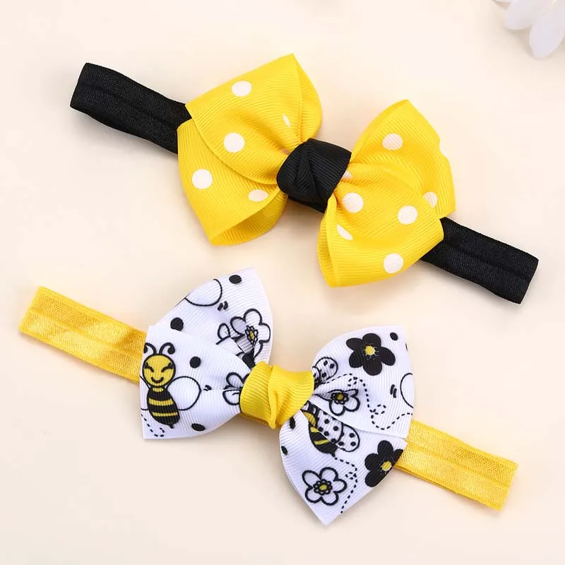 

Oaoleer Cute Baby Bow Headband Bee Flower Dot Print Hairbands Elastic Soft Nylon Head Band Turban Hair Accessories Kids Headwear