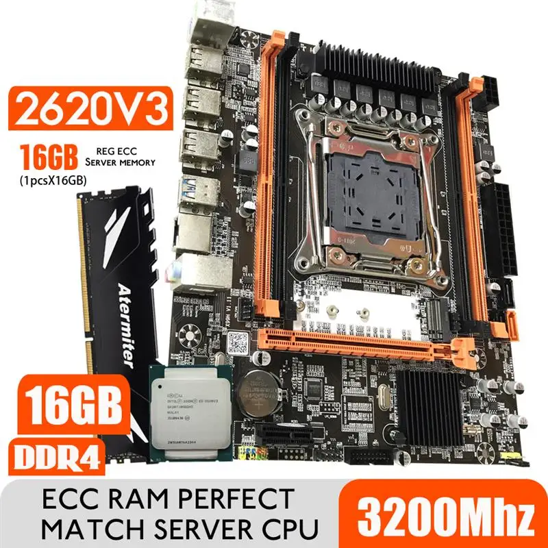 Go! DDR4 2DDR4 DIMM Motherboard Set With Xeon E5 2620 V3 LGA2011-3 CPU 1 * 16GB = 16GB PC4 RAM 3200MHz DDR4 Memory RAM REG ECC