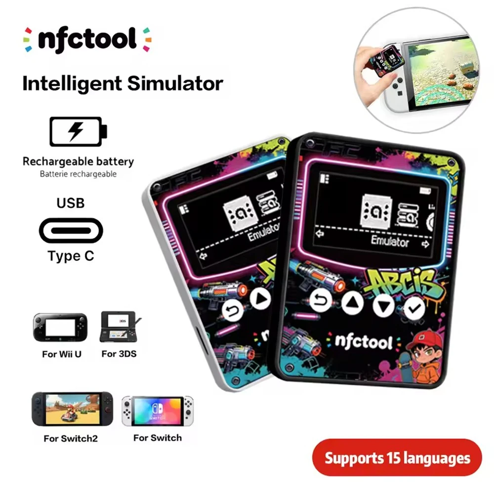 Emulador Recarregável Bluetooth iNFC para Amiibo OLED, Acessório de Jogo Sem Fio para Switch/Switch 2/Lite OLED 3DS Wii U