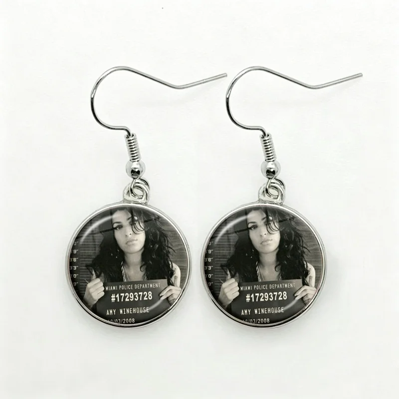 Vintage Famous Jazz Music Singer Amy Winehouse Drop Earrings 16mm Round Jewelry For Women Girls Gift