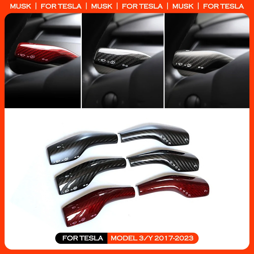 2pcs Real Carbon Fiber Column Shift Cover For Tesla Model 3/Y 2023 2022  Protective Cover Decorative Sticker Car Accessories