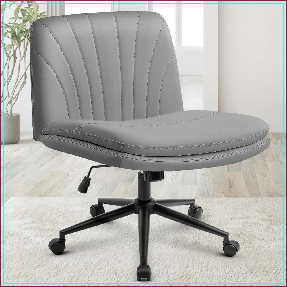 Criss Cross Chair Wide Leather Vanity Desk Seat Grey PU