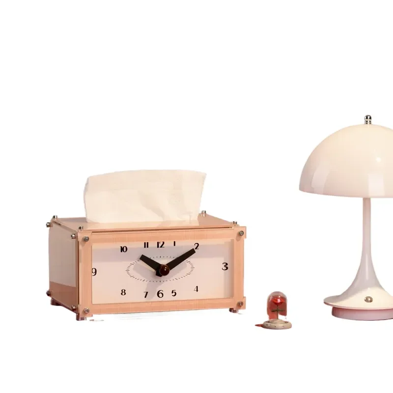 Log Wind Watch Time Ornament High Value Desktop Clock for Bedside Creative Tissue Box Hour Clock Pendulum Decorative Desk
