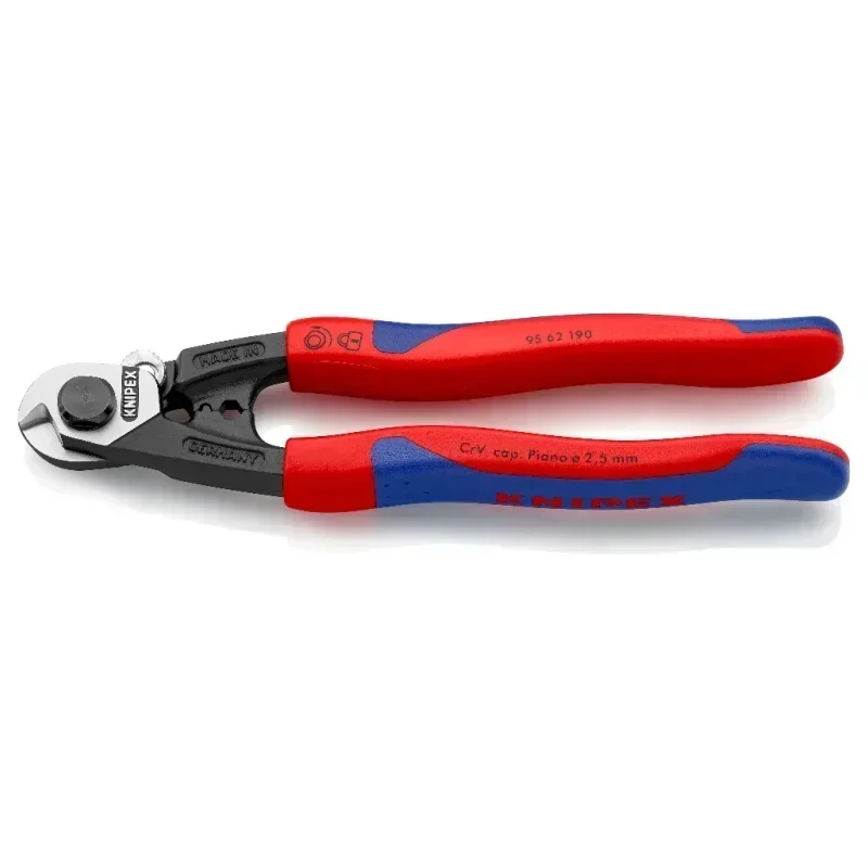 Genuine KNIPEX Tools Wire Rope Cutter 7.5-inch Forged High Leverage Cutting Pliers with  Two Crimping Dies for End Caps 9562190