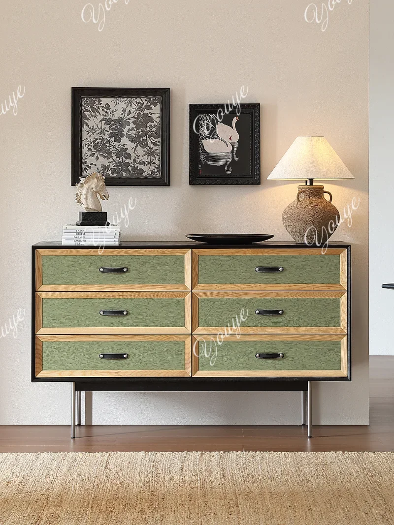 

J Medieval Style Bucket Cabinet Retro Solid Wood Porch Cabinet Living Room Bauhaus Storage Drawer Six Chest Cabinet