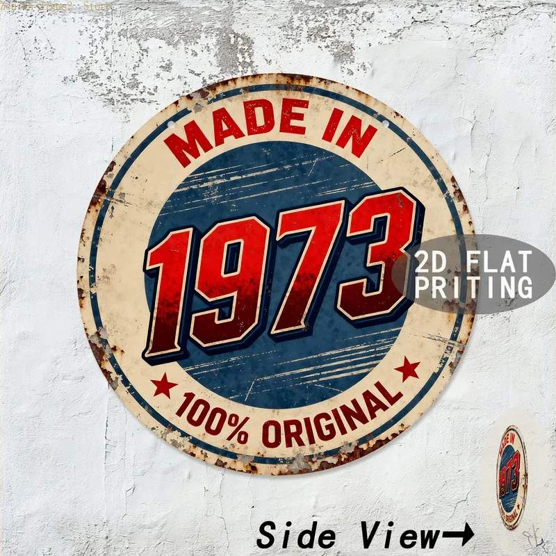 2D Flat 1pc Weathered 1964-1977 Wood Decor Sign, Simple Installation, Powder-Coated Steel, For Home