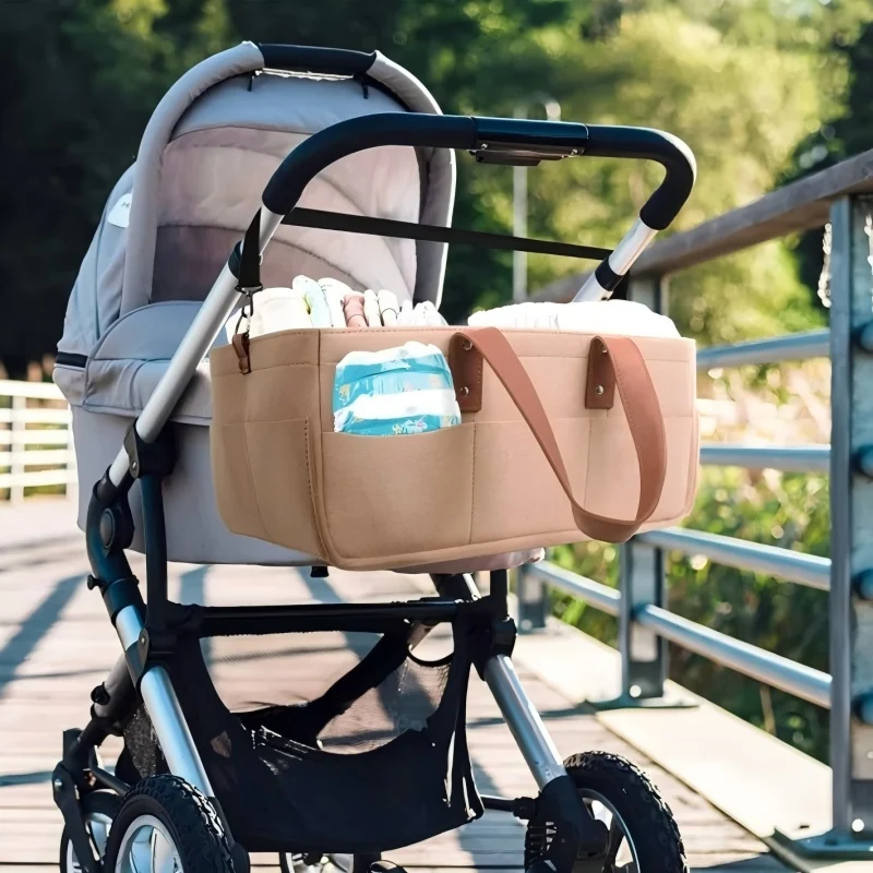 Diaper Caddy Nursery Organizer Felt Multi Layer Baby Stroller Storage Bag Portable Handle Car Organizer Mom Baby Multi Pocket - view 4