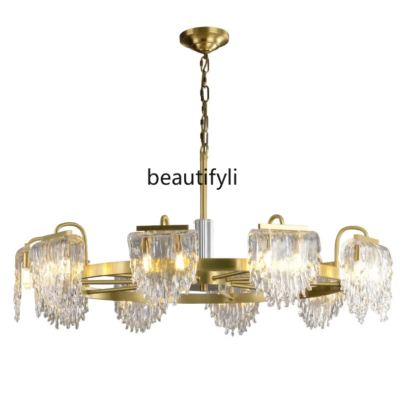 LBX Copper Villa Living Room Chandelier Post-Modern Crystal Glass Light Luxury Dining Room Bedroom Study Lamp