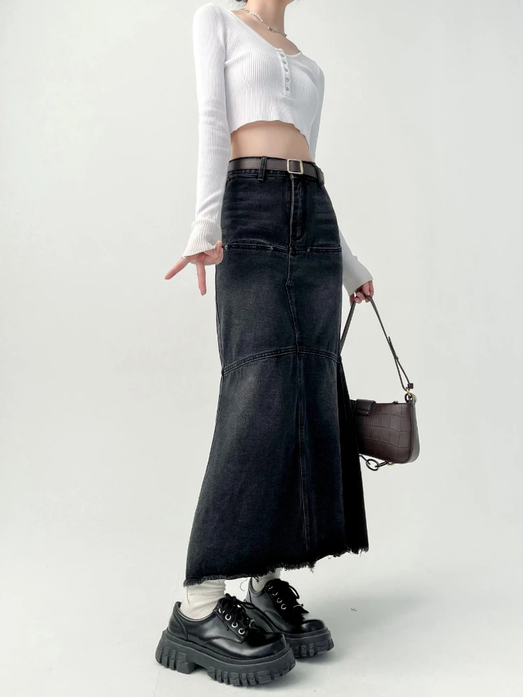 Denim Skirts Women Temperament Girlish Daily Fashion Package Hips Korean Style Elegant Simple Raw Edge Comfortable Tender Sweet