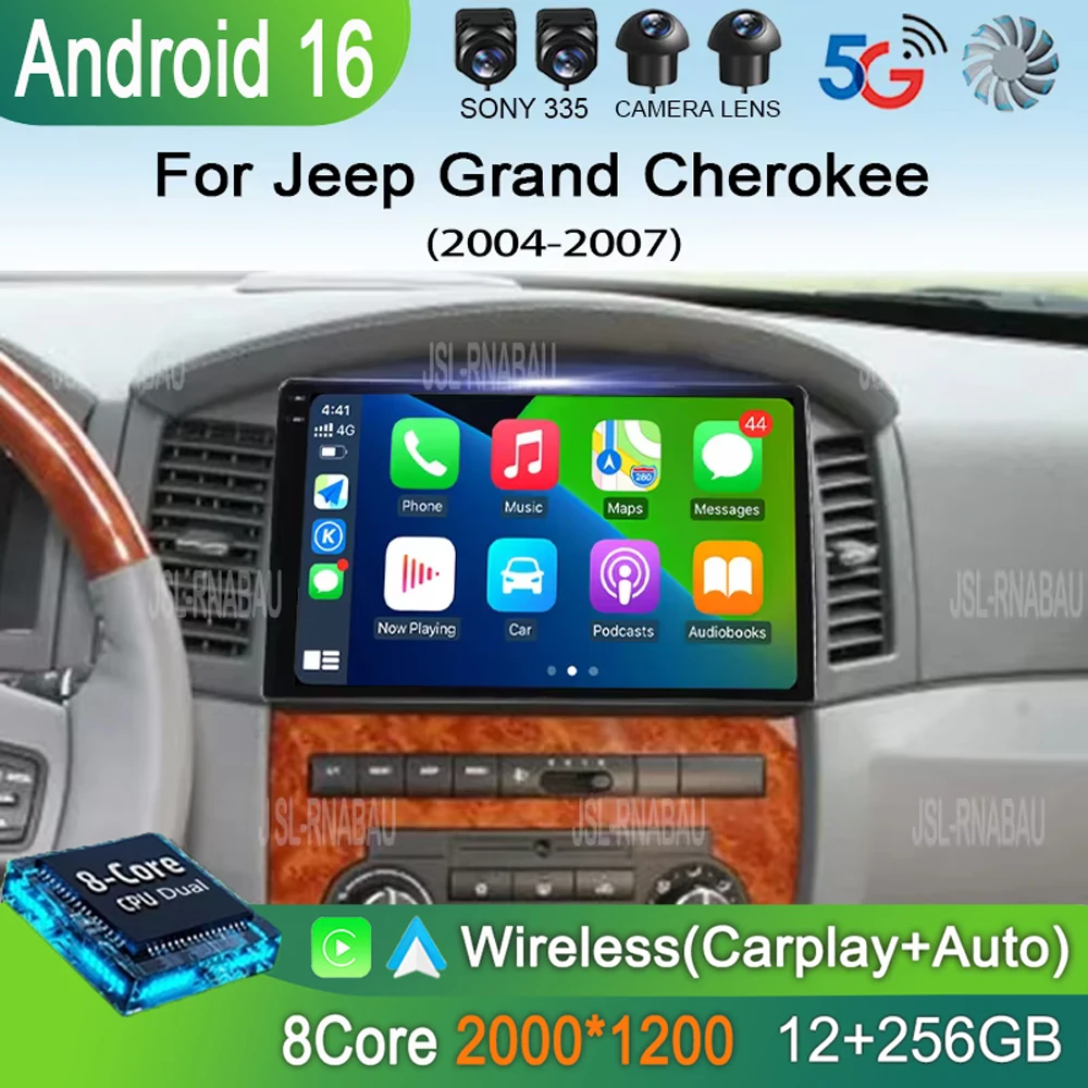 

Автомагнитола Android 16 с Carplay и 4G для Jeep Grand Cherokee 2004-2007, GPS-навигация, мультимедийный видеоплеер, DSP-стерео, без 2DIN